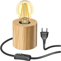 ledscom.de Tischlampe HITO, Holz massiv, rund, inkl. E27 Lampe gold max. 778lm, 3-Stufen dimmen, extra-warmweiß