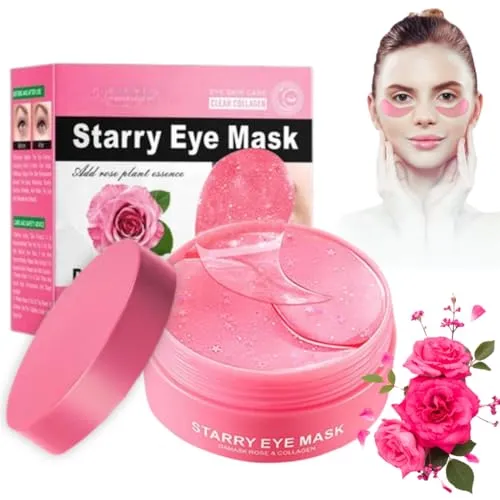 Stück Starry Rose Collagen Augenpads – Hydrogel Eye Mask mit Hyaluronsäure & 10 Vitaminen – Anti-Aging Augenpflege gegen Falten, Augenringe & Tränensäcke – Feuchtigkeitsspendende Rosen-Augenmaske 60