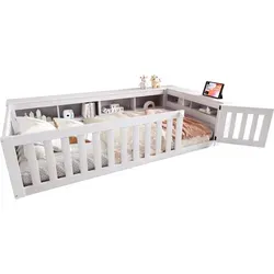 Kinderbett 90x200 cm mit Lattenrost und Rausfallschutz - Weiß - Modernes Kinderbett aus massivem Kiefernholz mit Lattenrost und praktischem Rausfallschutz. Das integrierte Regal bietet zusätzlichen Stauraum für Spielzeug und Bücher. Einfache Montage und hohe Stabilität für einen sicheren Schlafplatz.