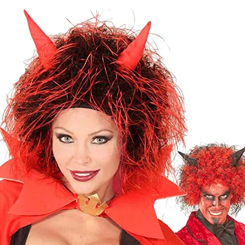 Amakando Perücke Teufelin Teufelsperücke für Damen Halloweenperücke Dämon Kopfbedeckung Satan Walpurgisnacht Halloween Kostüm Zubehör