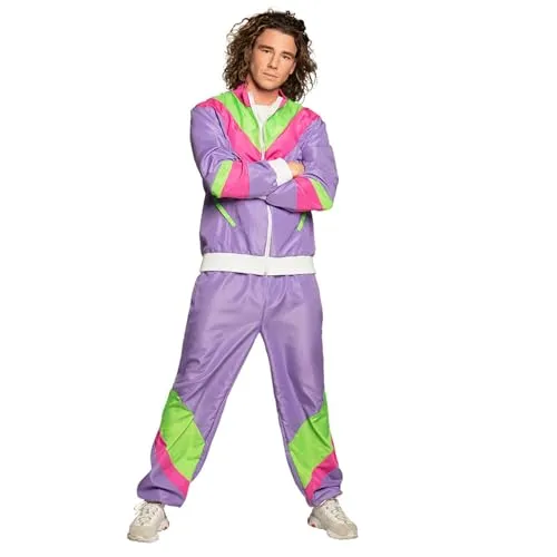 Boland 80er Jahre Trainingsanzug lila XXL - Zweiteiliger 80er Jahre Trainingsanzug für Männer in lila, perfekt für Karneval und Fasching. Ideal für jede Party und ein echter Hingucker!
