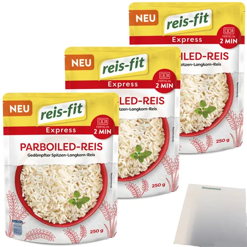 Reis-Fit Express Langkorn Parboiled Reis 3er Pack 3x250g Packung usy Block