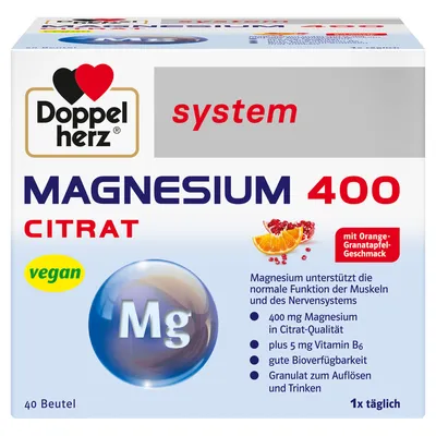 Produktbild Doppelherz system Magnesium 400 Citrat mit Orange-Granatapfel-Geschmack 40 St