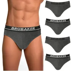 BRUBAKER Slip 4er Pack Herren Komfort Unterhosen mit elastischem Bund (Mehrfachpackung, 4-St., 4er-Pack) Männer Slips Stretch Unifarben Unterwäsche grau|schwarz XXL
