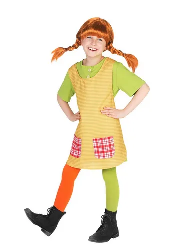 Maskworld Pippi Langstrumpf Kostüm für Kinder - 3teilig - Lizenziertes 3-teiliges Kostüm für Kinder, inspiriert von Pippi Langstrumpf. Ideal für Fasching, Karneval und Mottopartys. Bequemes Hemd, Schürze und auffällige Strümpfe aus hochwertiger Baumwolle.