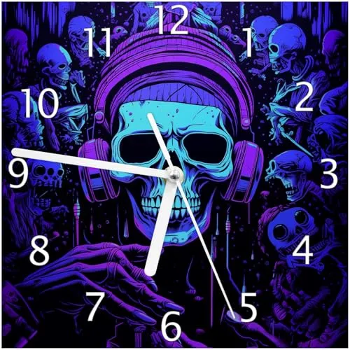 Wallario Design-Wanduhr Totendisko aus Glas, Motiv-Uhr Größe 20 x 20 cm, weiße Zeiger