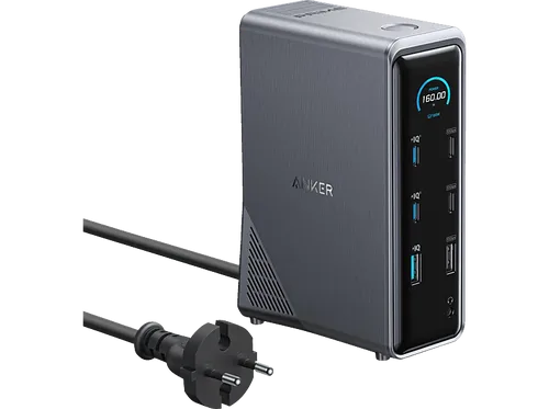 Anker Innovations Prime 14-in-1 160W Ladedock - Dockingstation mit 14 Anschlüssen, 2x USB-C 100W und 10Gbit Datenübertragung, perfekt für effizientes Arbeiten und schnelle Verbindungen.