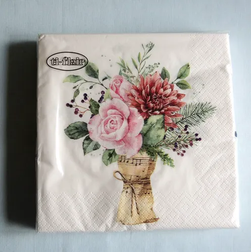 Servietten Strauß Blumen Packung OVP Motivservietten Rose Musik papier Kord 20