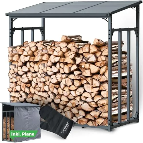 holz4home Kaminholzunterstand Metall M (1.4RM 2SRM) - Aschesauger - Robuster Kaminholzunterstand in Größe M, ideal für eine ordentliche und stilvolle Aufbewahrung von Kaminholz, erhältlich in mehreren Größen.