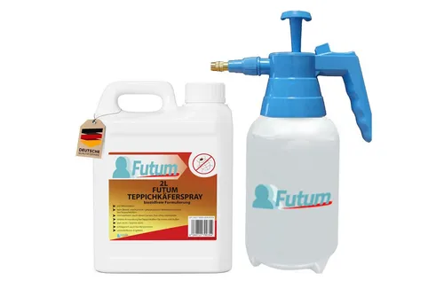 FUTUM Insektenspray Teppichkäferspray, 2 l - Effektive Insektenabwehr ohne Biozide - FUTUM Teppichkäferspray bietet eine innovative, biozidfreie Lösung zur Insektenbekämpfung. Ideal für Innen- und Außenbereiche, wirkt es schnell und gezielt gegen eine Vielzahl von Schädlingen, ohne Rückstände zu hinterlassen.