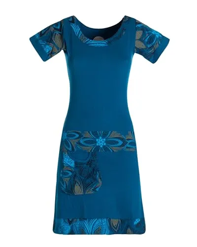 Vishes Damen Kurzarm Kleid in Türkis I Größe 2XL (42) I Handgefertigt aus 100% Baumwolle I Stylisches Sommerkleid für Freizeit & Alltag I Nachhaltige Alternative Bekleidung