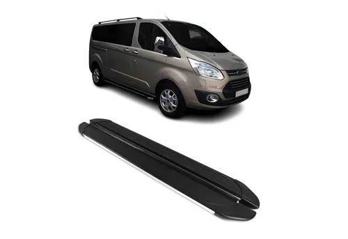 OMAC Kfz-Schmutzfänger Seitenschweller für Ford Transit Custom 2012-2020 L2 - Hochwertige Aluminium-Trittbretter für Ford Transit Custom L2, rutschfest und robust. Ideal für einen sicheren Ein- und Ausstieg, schützt die Karosserie vor Kratzern und Stößen.