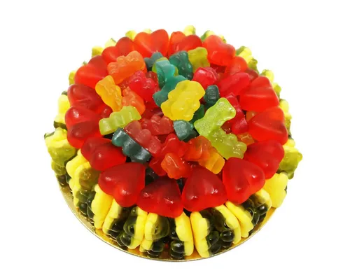 Fruchtgummi Bären & Co. Süßigkeit, Fruchtgummi Waldmeister Wackelpudding Torte mit Vanillesoße 600g