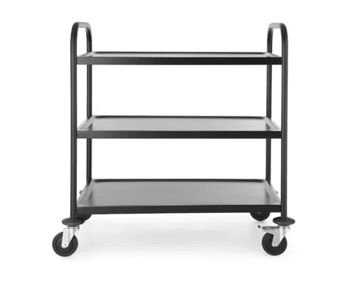 Hendi Servierwagen mattschwarz - Sonstige Gastronomieartikel – Hochwertiger Edelstahl mit mattschwarzem Finish, schallgedämpfte Böden, max. Traglast 50 kg pro Boden und 4 Lenkrollen für optimale Mobilität.