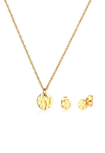 Elli Schmuckset Rund Gehämmert Halskette Stecker Kreis 925 Silber - Schmuck-Sets mit schlichter Coin Halskette und passenden Ohrsteckern, ideal für jeden Anlass und perfekt als vielseitiges Basic Accessoire.
