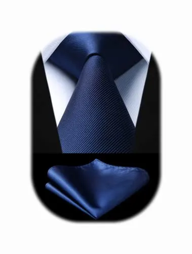 Enlision Marineblaue Krawatte Herren Hochzeit Krawatten und Einstecktuch Set Einfarbig Seide Schlips Dunkelblau Elegant