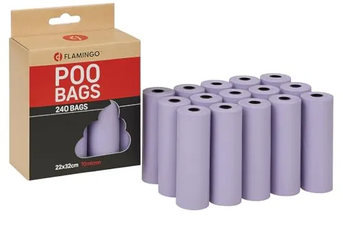 Kotbeutel für Hunde – e Hundetüten – 240 Stück – Größe 22x32 cm – Flamingo Pastellviolett