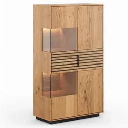 Feldmann-Wohnen Vitrine Tirano, 2-türig, 8 Fächer, Holz, 83x147x39 cm - Elegante Vitrine aus Massivholz mit Soft-Close-Funktion und stilvoller Beleuchtung. Ein zeitloses Möbelstück für Ihr Wohnzimmer, das durch einzigartige Holzmaserungen besticht und sofort ins Auge fällt.