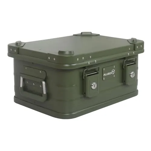 Alubox Alukiste abschließbar E18G OLIVGRÜN - Premium Lagerbox 18 Liter - Werkzeugkästen: Stabile Alubox mit 18 Litern Fassungsvermögen, 1mm Aluminium, inklusive Schlösser und Gummidichtung für optimalen Schutz vor Staub und Spritzwasser.