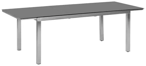 Merxx Ausziehtisch 180 (240) x 100 cm - Gartentisch mit modernem Edelstahlgestell und grauer Sicherheitsglasplatte, ausziehbar von 180 cm auf 240 cm für flexibles Dining im Freien.