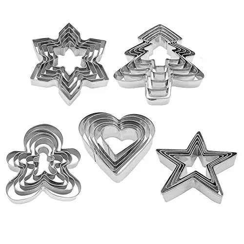 Ausstechformen Weihnachten Ausstecher, 25PCS Keksausstecher aus Edelstahl, Herz Lebkuchenmann Stern Schneeflocke Tannenbaum Ausstechform, für Torten Fondant Weihnachten Kekse Backen
