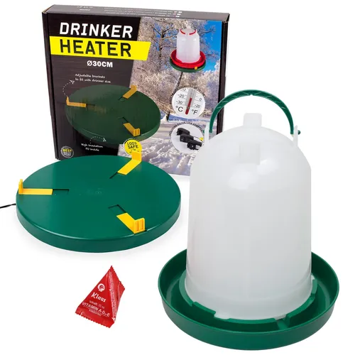 Tränkenwärmer Ø30cm + Tränke 6 Liter + Vitamine, Heizplatte Wärmeplatte Geflügel