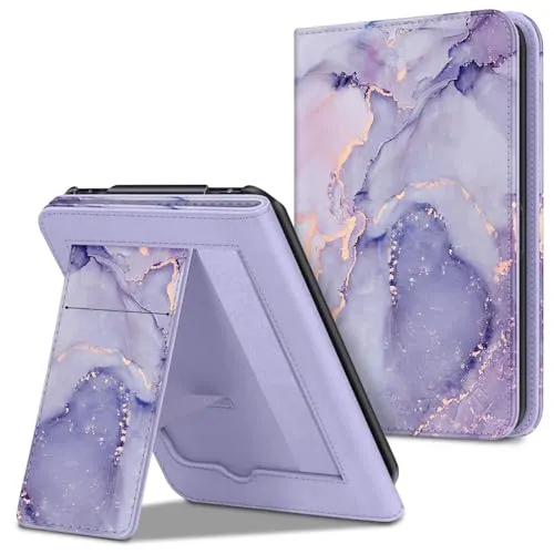 Fintie Hülle für Tolino Vision 4 HD/Vision 3 HD/Vision 2 / Vision 1 / Shine 2 HD eReader, Kickstand Schutzhülle mit Kartenfach Handschlaufe und Auto Sleep/Wake Funktion, Lila Marmor