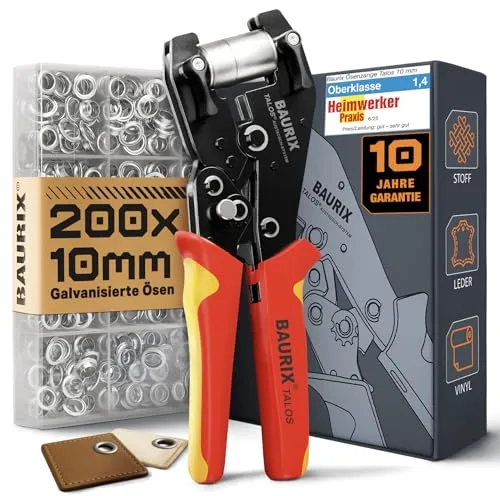 BAURIX® Ösenzange TALOS mit 200 rostfreien Ösen (Ø 10mm)