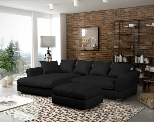 Ecksofa TIZIAN inkl. Polsterhocker in schwarz von Fun Möbel