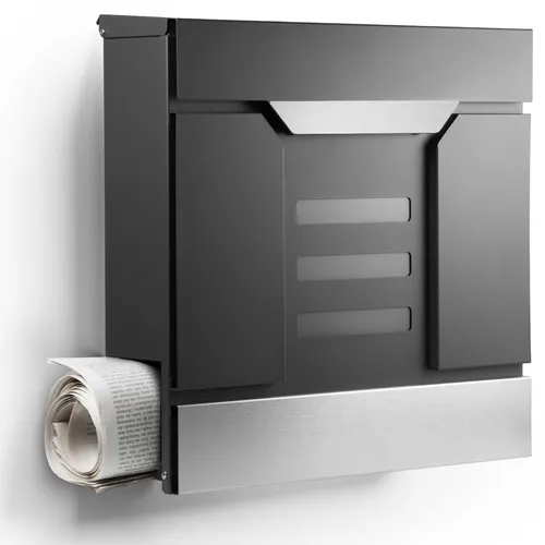 Briefkasten Anthrazit mit Zeitungsfach und Sichtfenster in grau von NewHabitat