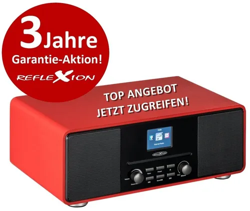 Reflexion HRA19INT - DAB- und Internetradio mit CD-Player, Bluetooth und Radiowecker in Rot für Musikstreaming und Podcasts in jedem Raum