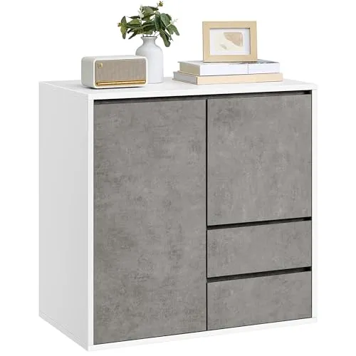 VASAGLE Aufbewahrungsschrank, Sideboard, Küchenschrank mit Türen, höhenverstellbare Ablagen, 2 Schubladen, modern, 40 x 70 x 85 cm, für Wohnzimmer Küche Arbeitszimmer, betongrau BBK243G02