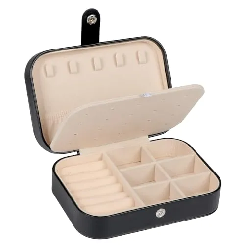 Schmuckkästchen Reise, Schmuckkasten Klein, PU-Material Schmuckaufbewahrung, Schmuckbox Damen, Reise Schmuck Etui für Ringe Ohrringe Armbänder Halsketten,Geschenkidee für Frauen Mädchen(Beige+Schwarz)