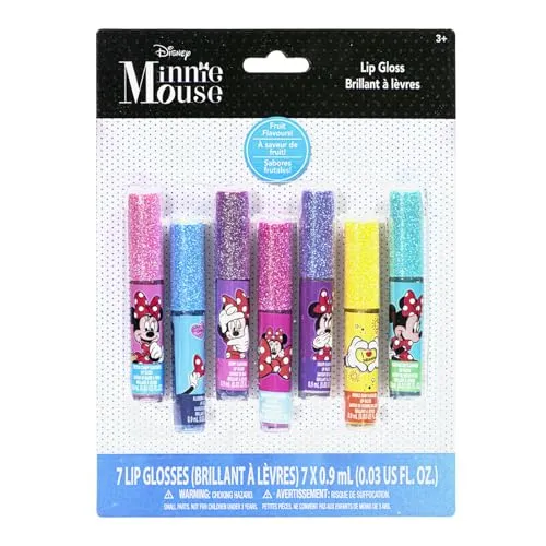Minnie Mouse 7-teiliges set, pflanzenbasierter Lipgloss, erstes Makeup-Set für Mädchen, perfekt für Partys, Geburtstagsgeschenke, ab 3 Jahren, von Townley Girl