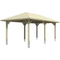 Skan Holz Carport Taunus 374 cm x 656 cm - Robuster Carport aus hochwertigem Leimholz (BSH-Fichte) mit Zeltdach und stabilen H-Pfostenankern für hohe Sicherheit. Ideal für den langfristigen Schutz Ihres Fahrzeugs.