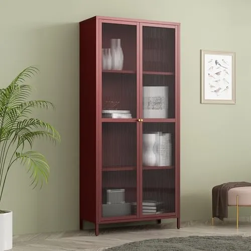 [en.casa] Vitrinenschrank Säkylä – Eleganter Bücherschrank mit 4 Ablagen - Glasvitrine mit 4 großzügigen Ablageflächen und geriffeltem Glas, ideal für Dekoration oder Geschirr – stilvoll und platzsparend.