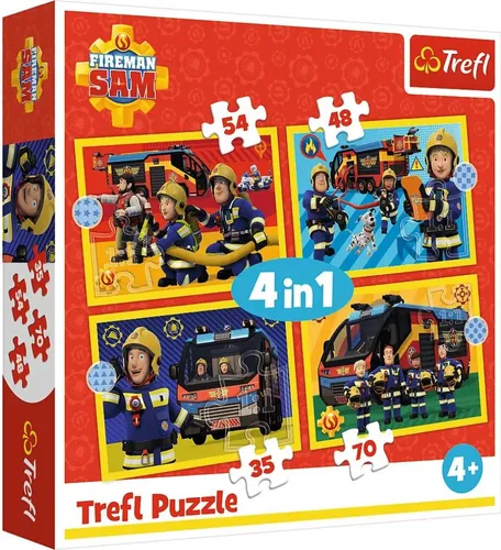 Puzzle - 4-in-1 (35, 48, 54, 70) - Feuerwehrmann im Einsatz - Fireman Sam - Trefl 34348