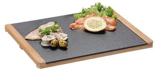 Kesper Buffetplatte Schiefer mit Bambus - 34 x 26 cm, ideal zum Servieren von Wurst, Fleisch und Käse, elegantes und rustikales Design