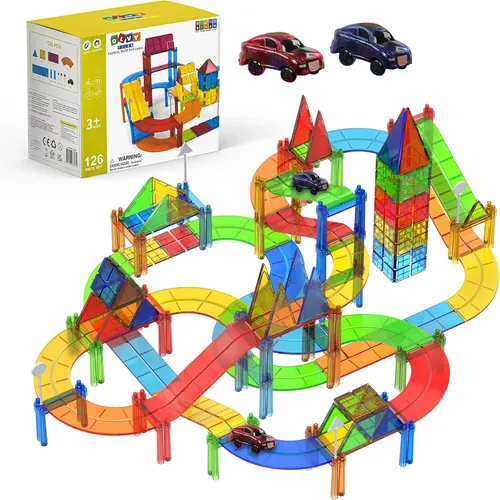 Olvy Magnetische Bausteine Montessori – 126 Magnet-Tiles für kreatives Spielen