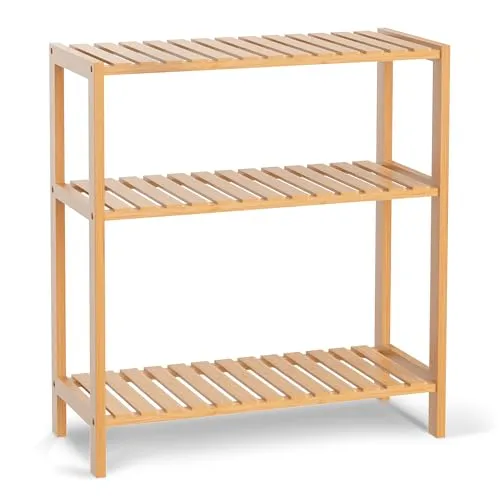 VASMIA Badezimmerregal, Badregal, Küchenregal, Schuhregal Schmal mit 3 Ebenen, Standregal aus Bambus, 26 x 60 x 66 cm, für Bad, Wohnzimmer, Flur, Küche,Schlafzimmer, Balkon,Natürlich