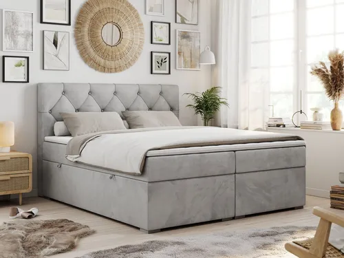 MKS MEBLE Boxspringbett 120x200 cm mit Matratze und Topper Visco - Alda - H3 Hellgrau Velvet - 🛏️ Komfortables Boxspringbett mit zwei geräumigen Bettkästen für optimalen Stauraum. Inklusive hochwertigem Topper für maximalen Schlafkomfort und ein elegantes, gepolstertes Kopfteil für stilvolle Entspannung.