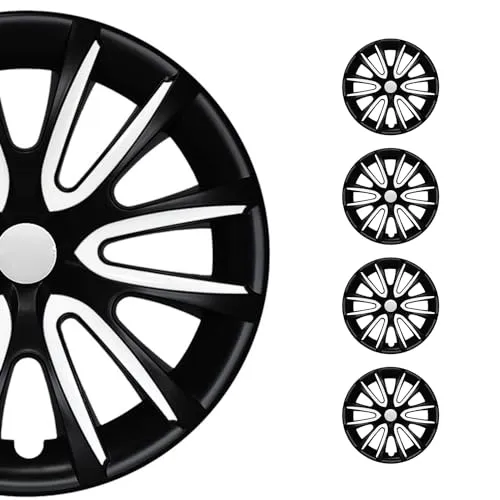 OMAC Radkappen 15 Zoll Matt Schwarz & Weiß (4-St) - Radkappen für 15 Zoll Räder, einfach zu installieren und waschstraßenfest – perfekter Schutz und stilvolle Aufwertung für Ihr Fahrzeug.