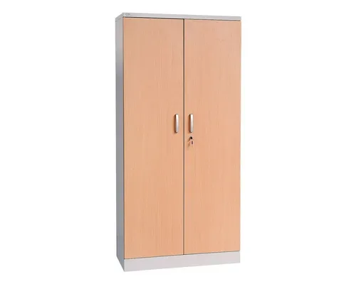 Gürkan Stahlschrank 100107 Lichtgrau - Stahlschrank 92 x 195 cm, 5 Ordnerhöhen, 4 verstellbare Fachböden, elegante Holzoptik und sicheres 2-Punkt-Zylindergriffschloss, ideal für Büro oder Home Office.