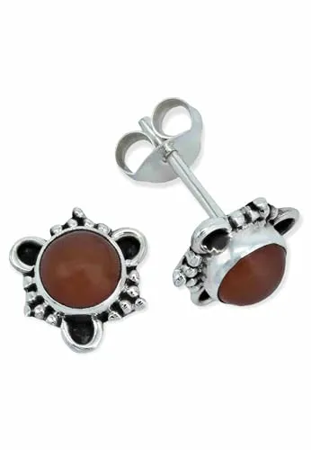 Ohrstecker 925 Silber Karneol orange roter Stein Edelstein Ohrringe echt Silber Damen Sterling Silber Stecker Geschenk(MOS-083-16)