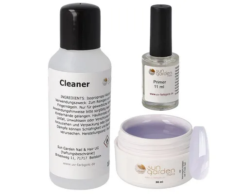 Sun Garden Nails Nagellack-Set Nailset mit Versiegelungsgel 30ml-Primer-Cleaner 100ml