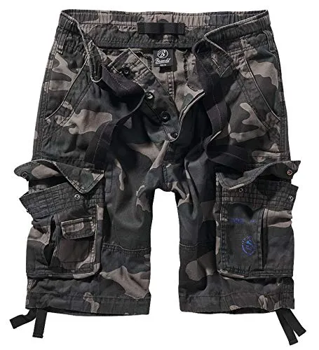 Brandit Pure Vintage Shorts in Dark Camo, Größe 6XL - Herren-Shorts im authentischen Used-Look mit extrabreitem Tunnelzug und verstellbarem Beinsaum, ideal für lässige Sommer-Outfits.