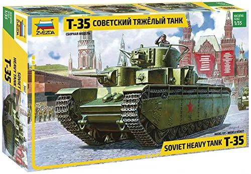 ZVEZDA 500783667 - 1:35 T-35 Heavy Soviet Tank, Modellbau, Bausatz, Standmodellbau, Modellbau, Bausatz, Standmodellbau, Hobby, Basteln, Plastikbausatz,Unlackiert