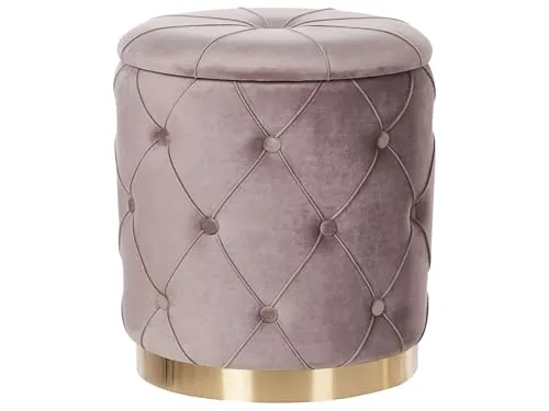 Runder Pouf im 2er Set Samt beige-grau - Stilvolle Hocker im Chesterfield-Stil mit Knopfsteppung, edler Samtbezug und praktischem Stauraum unter dem Deckel – ideal für jedes Wohnambiente.