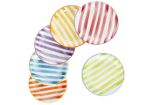 MamboCat Frühstücksteller Summer Stripes 6er Set - Bunte Kuchenteller aus Steingut, ideal für ein fröhliches Frühstück oder Desserts, spülmaschinenfest und langlebig.