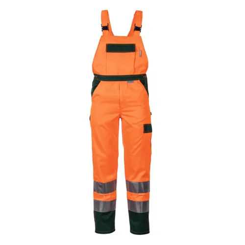 Latzhose 2028 in Warnorange/Grün, Größe 62 - Warnschutz-Latzhose 2028, leuchtorange/grün, ideal für Sichtbarkeit und Sicherheit bei der Arbeit, Größe 62